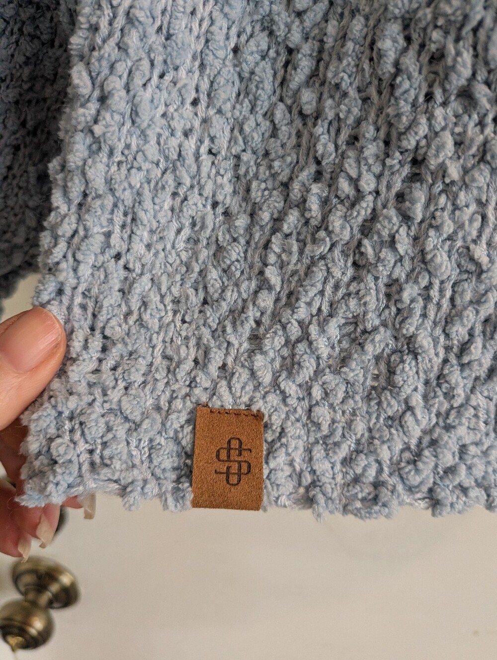 Simply Southern Cozy White and Blue Popcorn Sun Knit Sweater - Picture 3 of 5